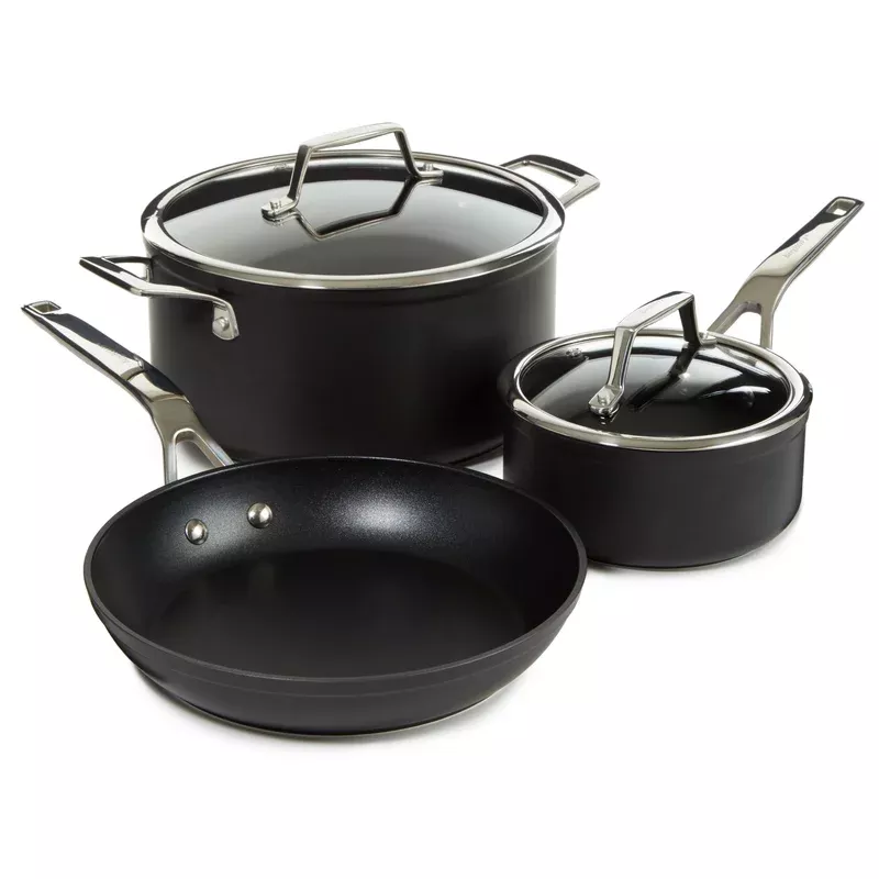 berghoff-essentials-5pc-nonstick-hard-anodized-cookware-starter-set-with-glass-l BergHOFF Essentials 5Pc Nonstick Hard Anodized Cookware Starter Set With Glass lid Black