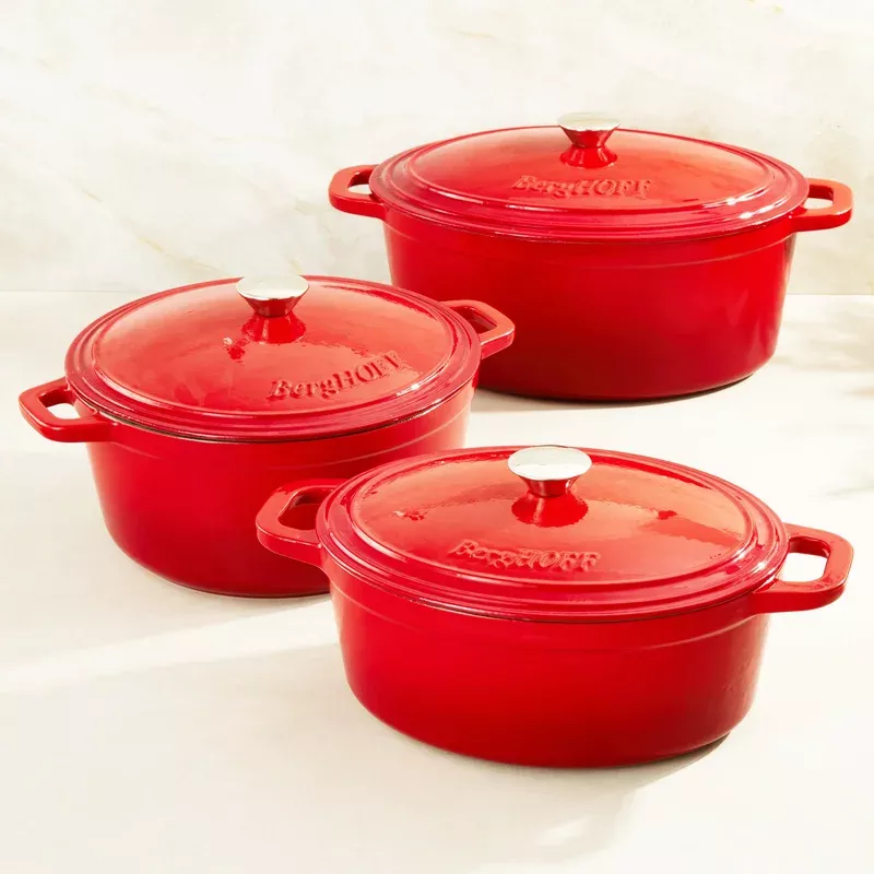berghoff-neo-6pc-cast-iron-dutch-oven-cookware-set-with-lids-red BergHOFF Neo 6pc Cast Iron Dutch Oven Cookware Set with Lids Red