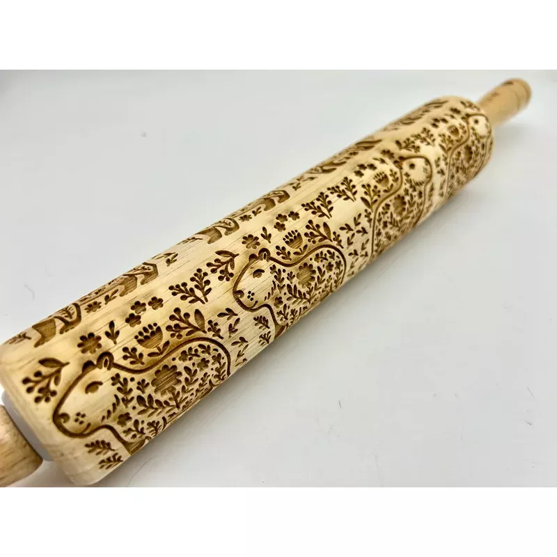capybara-with-nordic-florals-embossed-rolling-pin Capybara with Nordic Florals Embossed Rolling Pin