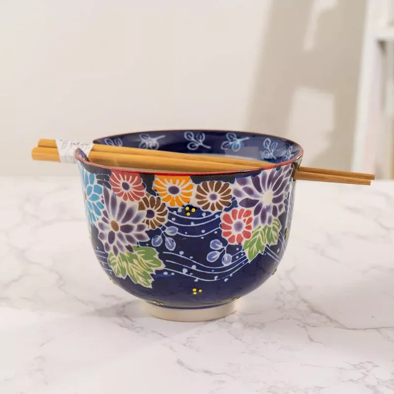 FLORA MIX DESIGN 18OZ 5.25″D BOWL WITH CHOPSTICKS SET