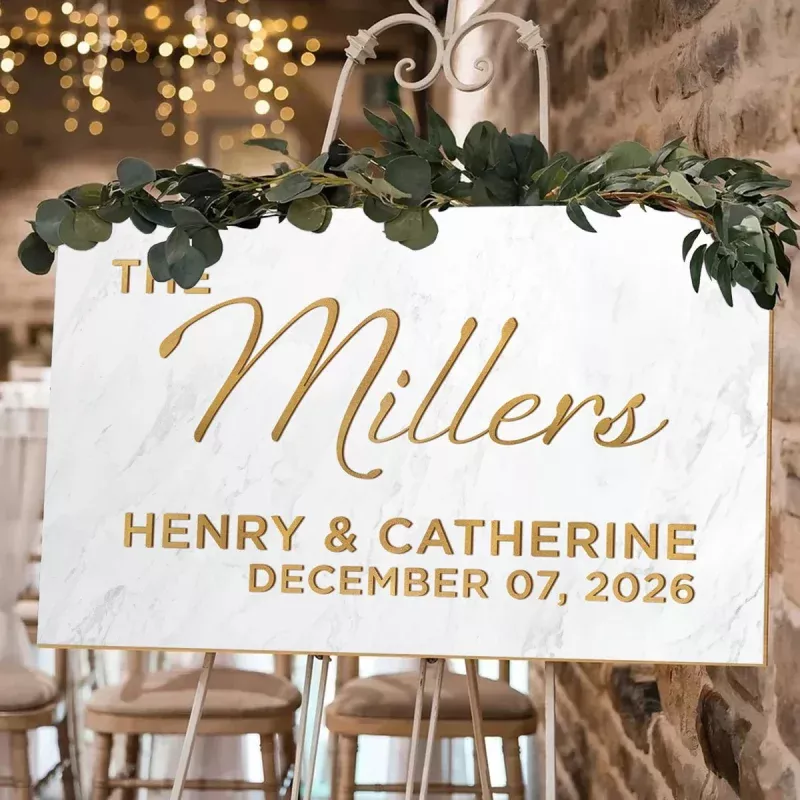 forever-yours-custom-surname-wedding-sign-receptions-showers-white-gold Forever Yours Custom Surname Wedding Sign for Receptions and Showers, White & Gold