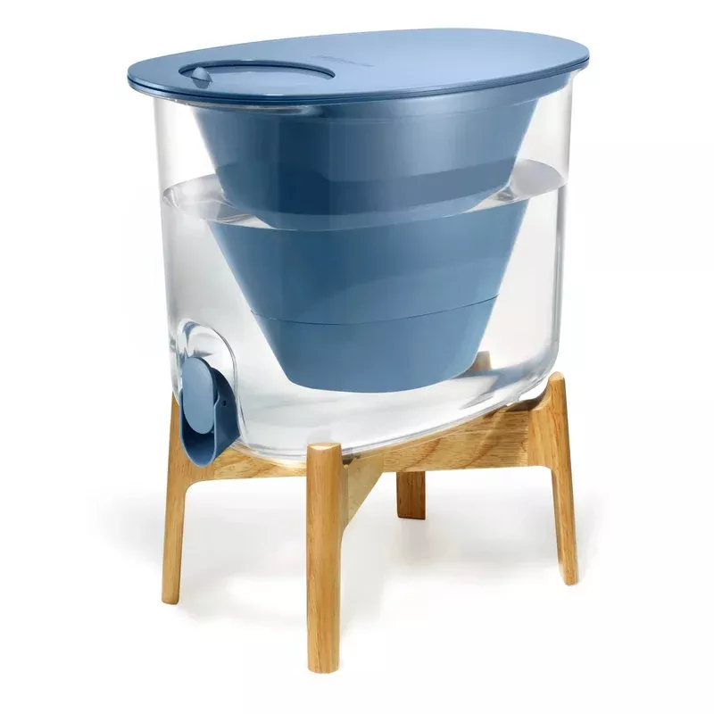 home-35-cup-plastic-water-filter-dispenser-wooden-stand Home 35 Cup Plastic Water Filter Dispenser Wooden Stand