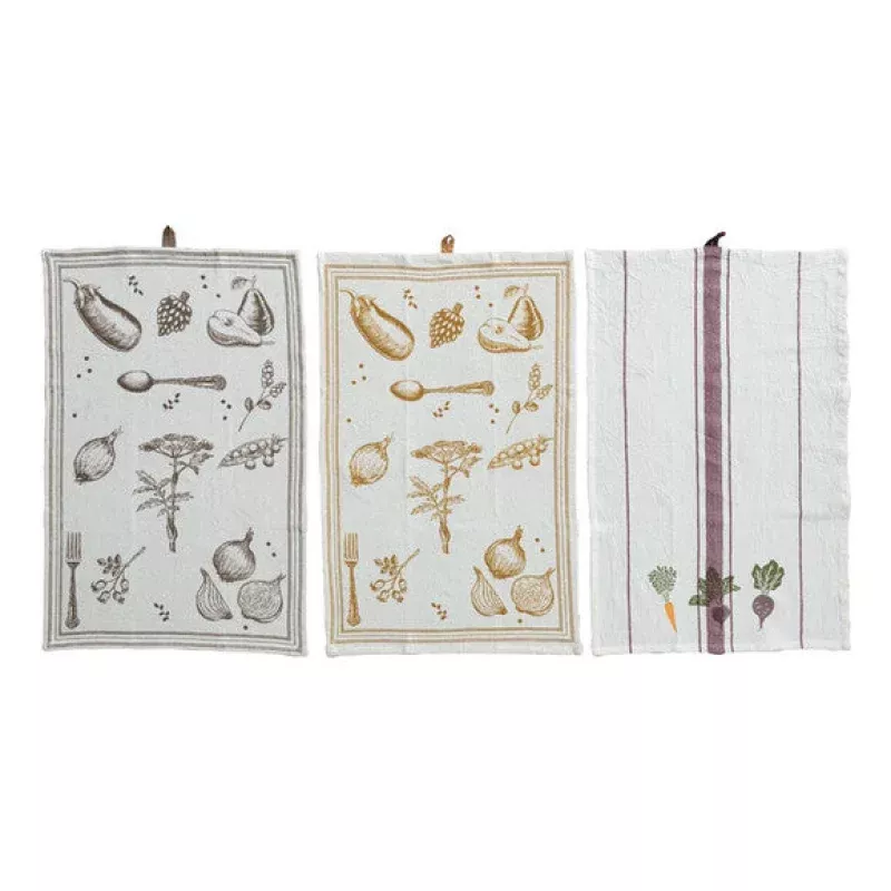 Linen Blend Tea Towel w/Veggies, asstd