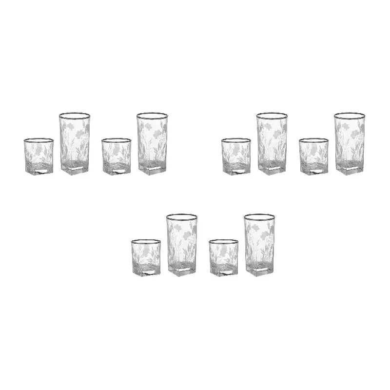 Pasabahce – Decorated Highball & Tumbler Glass Set 12 Pieces – Silver – 305&205ml – Glass