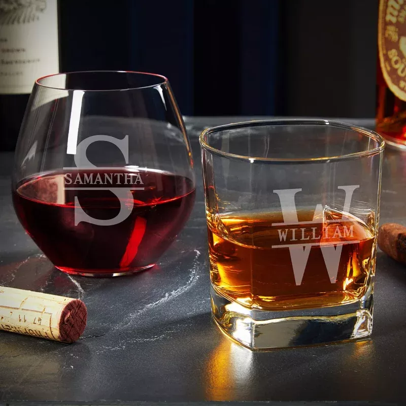 personalized-wine-whiskey-glasses-his-her-gifts Personalized Wine and Whiskey Glasses His and Her Gifts