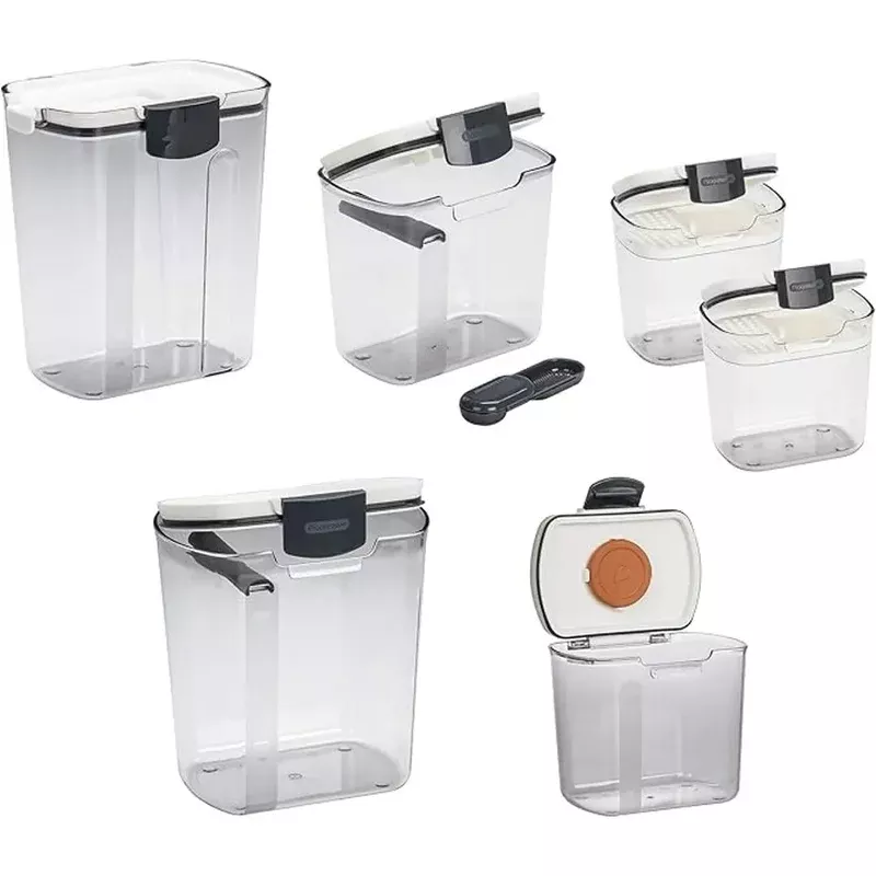 prokeeper-6-piece-plastic-airtight-food-storage-containers-baking-essentials-whi ProKeeper 6 Piece Plastic Airtight Food Storage Containers for Baking Essentials White and Clear