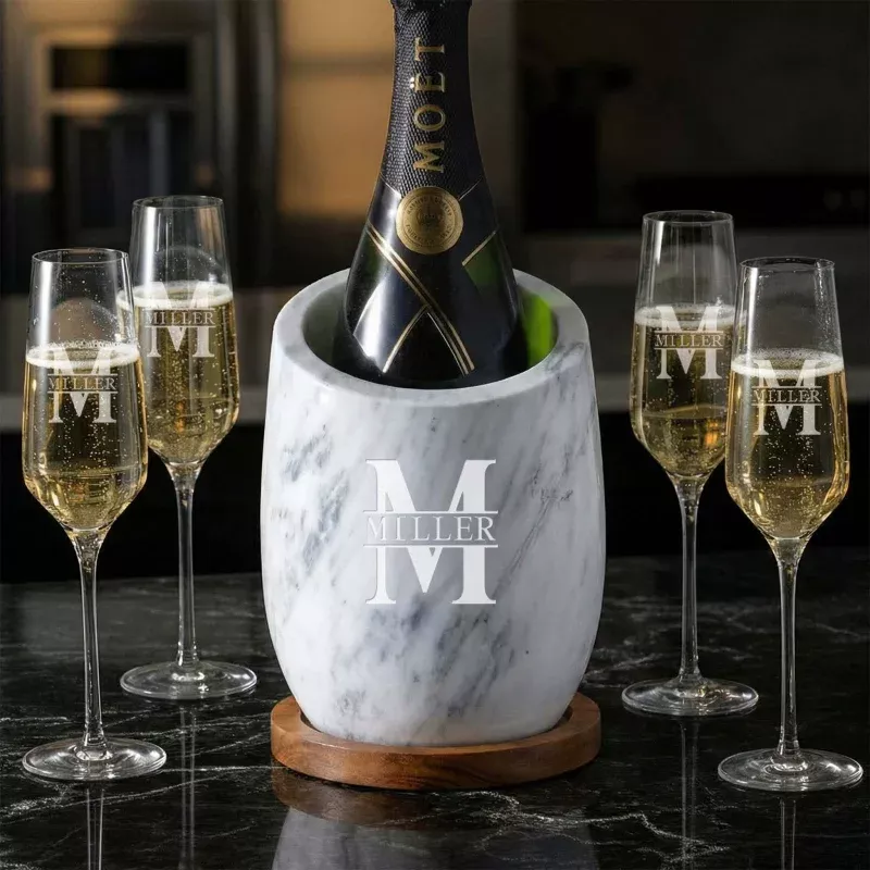 reed-champagne-chiller-gift-set-w-flute-glasses-white-marble Reed Champagne Chiller Gift Set w/ Flute Glasses – White Marble
