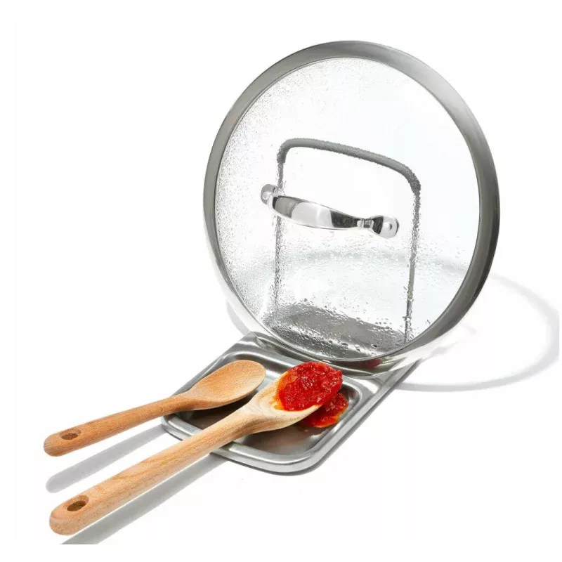 stainless-spoon-rest-with-lid-holder Stainless Spoon Rest with Lid Holder