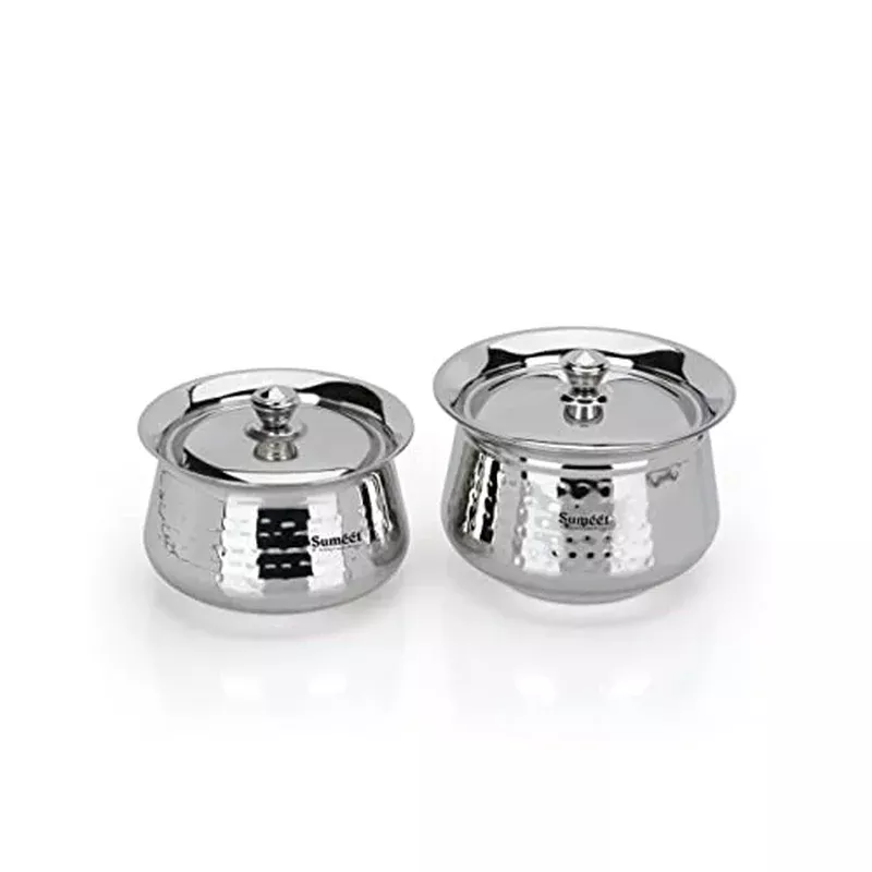 sumeet-stainless-steel-handcrafted-hammered-texture-handi-set-with-lid-kitchen-s Sumeet Stainless Steel Handcrafted Hammered Texture Handi Set with Lid for Kitchen Set of 3 650ml 950ml & 1300ml Silver