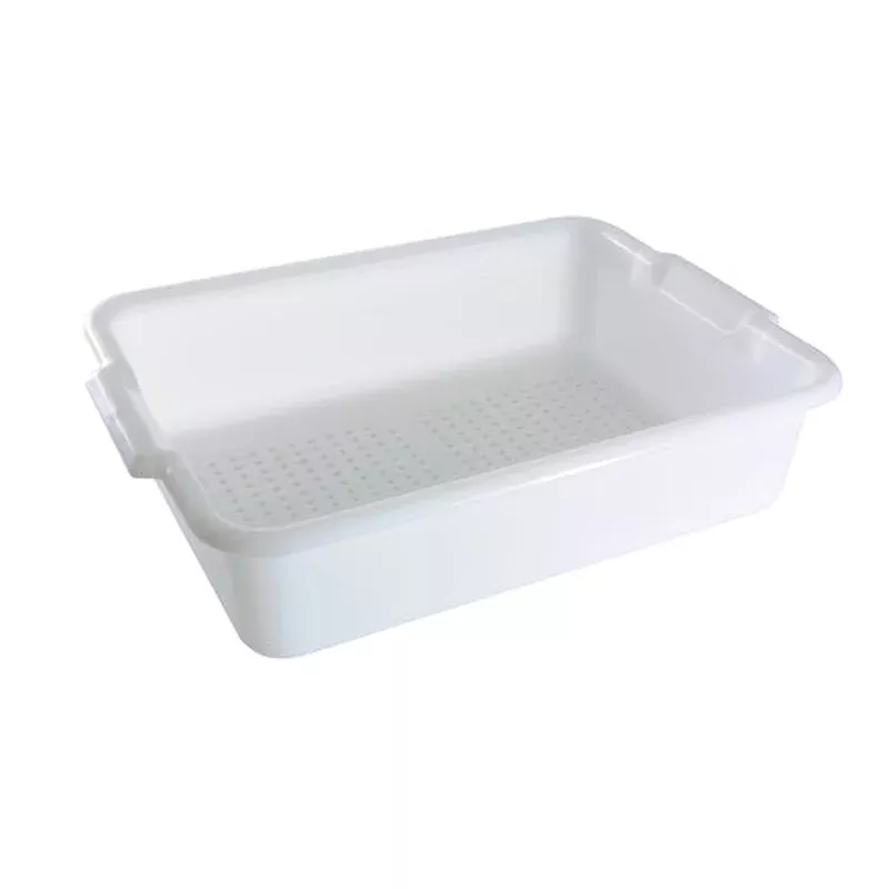 thunder-group-plbt505wpf-21-1-2-x-15-3-8-x-5-white-polypropylene-perforated-bott Thunder Group PLBT505WPF 21-1/2 x 15-3/8 x 5 White Polypropylene Perforated Bottom Bus Tub