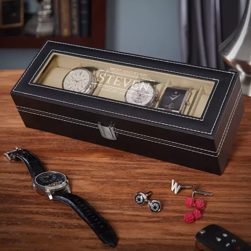 timeless-personalized-black-leather-watch-case Timeless Personalized Black Leather Watch Case