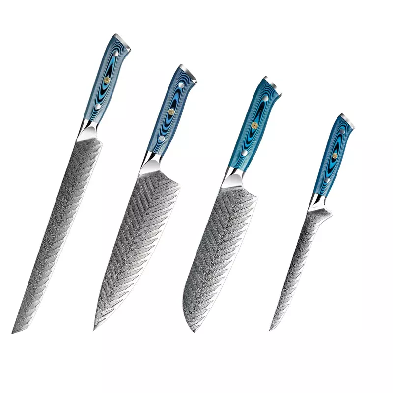 unique-knife-set-73-layer-damascus-steel-blue-handle-h241 Unique Knife Set 73-Layer Damascus Steel & Blue Handle H241