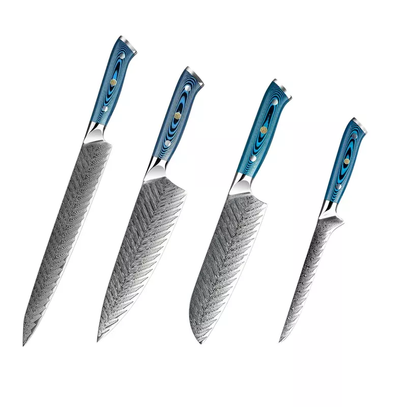 unique-knife-set-73-layer-damascus-steel-blue-handle-h242 Unique Knife Set 73-Layer Damascus Steel & Blue Handle H242