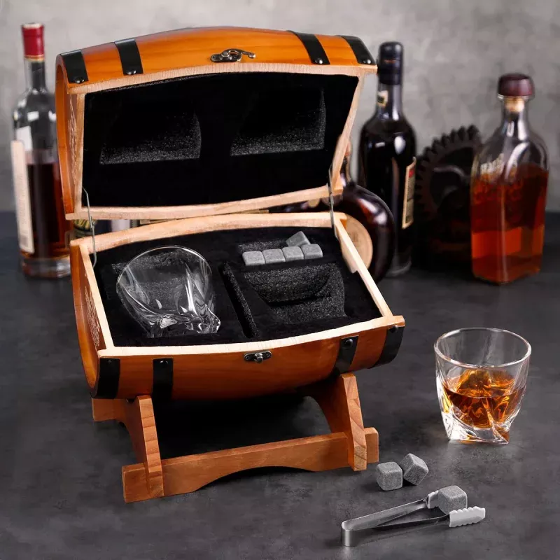 wellington-whiskey-barrel-bar-set-with-2-whiskey-glasses Wellington Whiskey Barrel Bar Set with 2 Whiskey Glasses