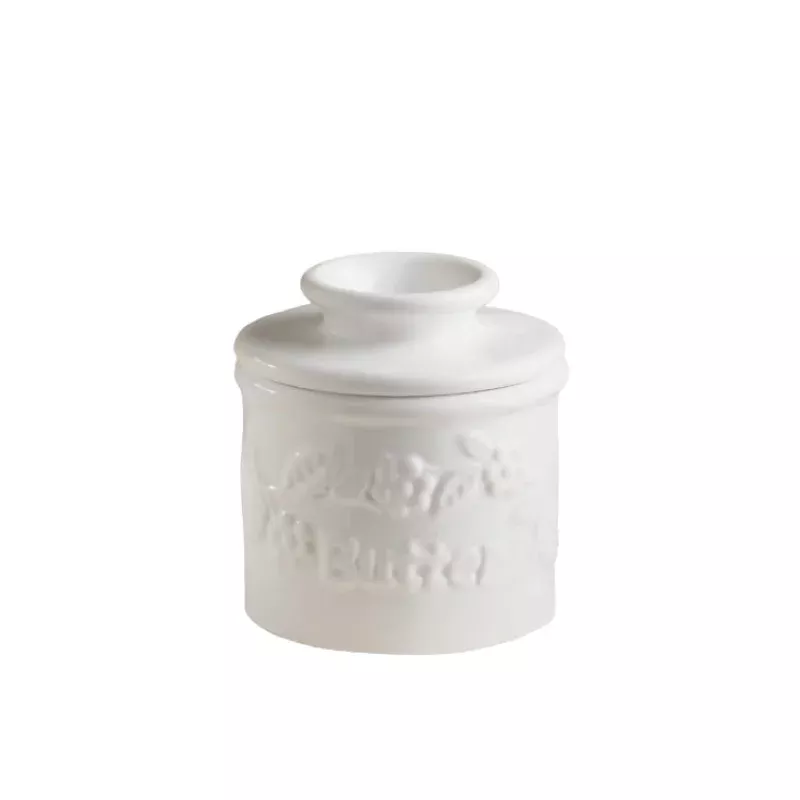 white-raised-floral-butter-bell-crock White Raised Floral Butter Bell Crock
